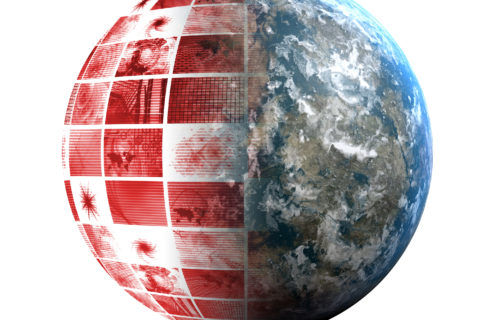 Global Panic in Red With Earth Globe